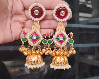 Pacchi Kundan Jhumka Earrings: Handcrafted Kashmiri Style Jewelry