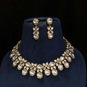 Conjunto de colar Kundan Polki com zircônias: Joias de noiva indianas imagem 1