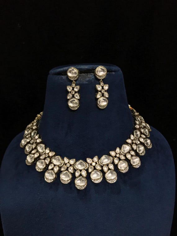Kundan Polki CZ Necklace Set: Indian Bridal Jewelry