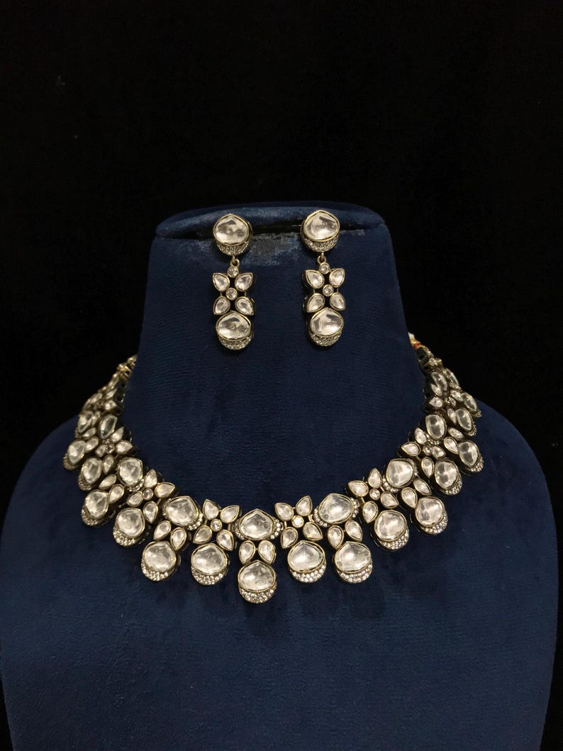 Conjunto de colar Kundan Polki com zircônias: Joias de noiva indianas imagem 1