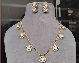 Kundan Moissanite CZ Necklace Set: Indian Jewelry, Handmade Brass Charms