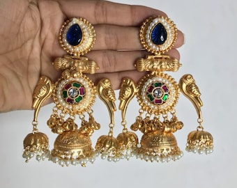 Traditional Kashmiri Earrings: Pacchi Kundan, Indian Design, High Trend Jhumka