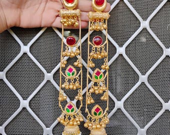 Pacchi Kundan Long Jhumka/ High Trend Ghungroo Earrings/ Kashmiri Pattern Jhumka