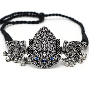 Oxidized Peacock Stone Ghungroo Choker Set/ Indian jewelry/ Handcrafted necklace set