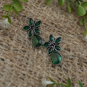 Oxidized Monalisa Handmade Studs/ Silver Teardrop Earrings/ Green Earrings/ Handmade Earrings/ Classic Studs/ Elegant Earrings/ Modern Studs