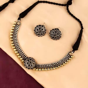 Dual Tone Stone Ball Chain Choker Necklace Set/ Tribal necklace