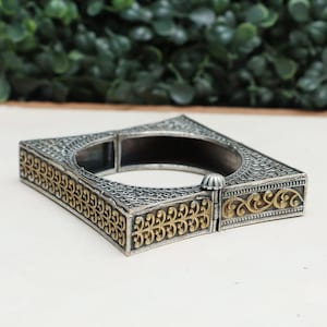 Dual Tone Silver Lookalike Openable Bangle/Bracelet Kada/ Vintage Oxidized bangle - Boho chic statement bracelet