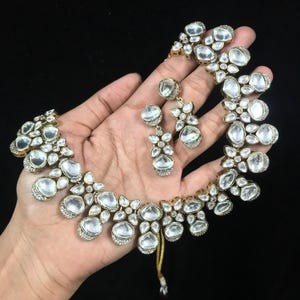 Conjunto de colar Kundan Polki com zircônias: Joias de noiva indianas imagem 2
