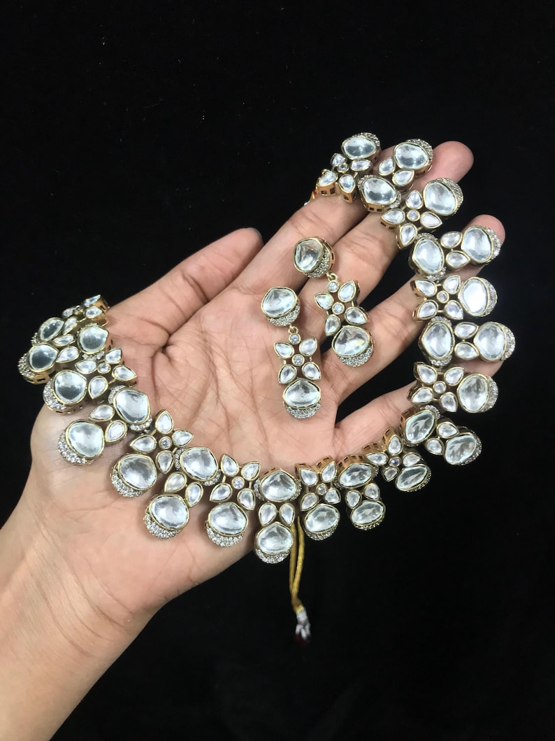 Conjunto de colar Kundan Polki com zircônias: Joias de noiva indianas imagem 2