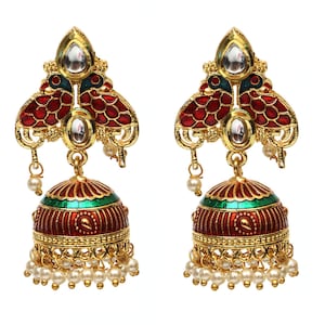 Kundan Meena Brass Jhumki Earrings/ Indian Earring / Jhumka Earring/Kundan Earring/Indian Kundan Earring