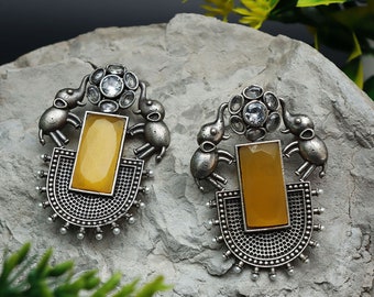 Silver lookalike monalisa stone high quality elephant zircon earrings/Silver monalisa stone earrings/Elephant zircon earrings/High quality