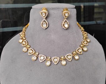 Moissanite Kundan Polki Necklace Set: Indian Wedding Jewelry