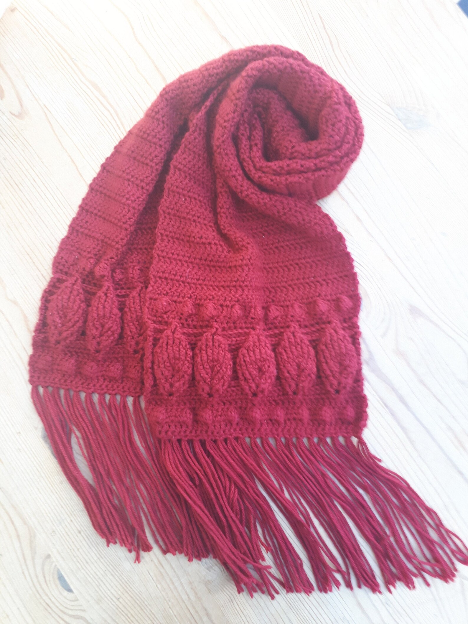 Crochet Scarf Pattern. Leaf and Berry Fringed Scarf. Crochet Scarf PDF ...