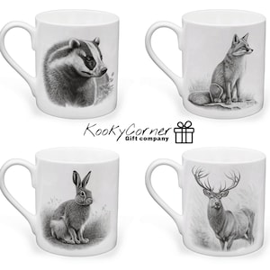Woodland Animals Sketch Bone China Mugs - Set of 4