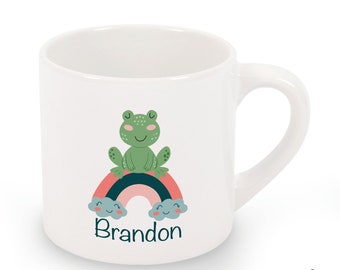 Personalised Children's Mug: Frog on Rainbow, Ceramic or Polymer