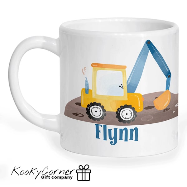 Personalised Construction Vehicles Children's Unbreakable Mug, Small and Large Size Mugs, Childs Mug & Coaster Set Also Available, Name Mug