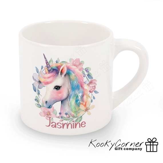 Personalised Unicorn Mug: Floral Design, Child or Adult Sizes Available.