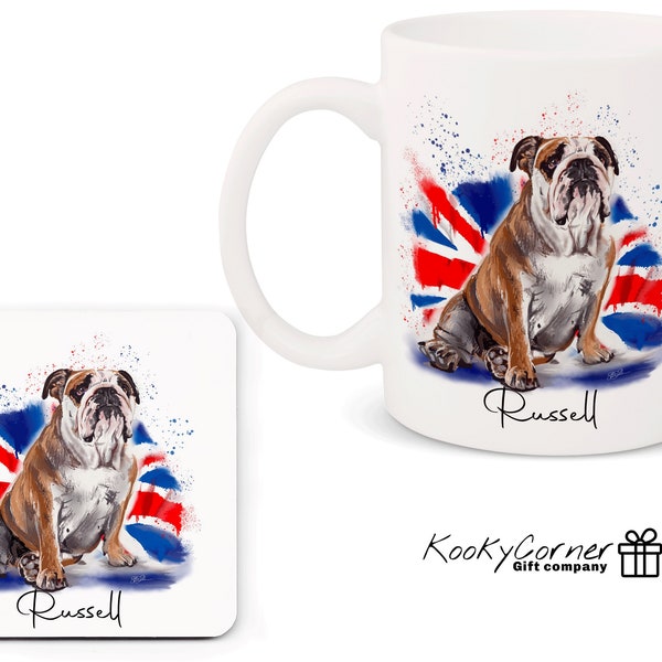 British Bulldog Mug, Mug & Coaster Set Also Available, Coffee Mug, Gift Mug, Personalised Mug, Name Mug