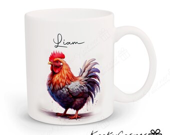 Personalised Chicken Mug: Rooster Ceramic Coffee Mug, Bird Lover Gift