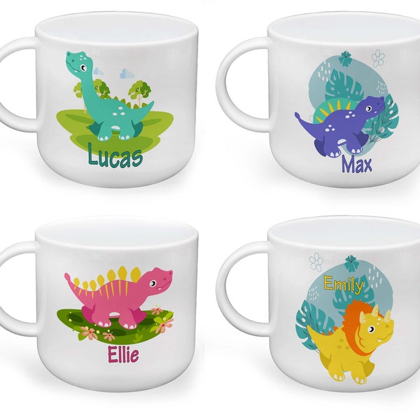 Personalised Dinosaur Unbreakable Children's Mug, Small and Large Size Mugs, Childs Mug & Coaster Set Also Available, Name Mug