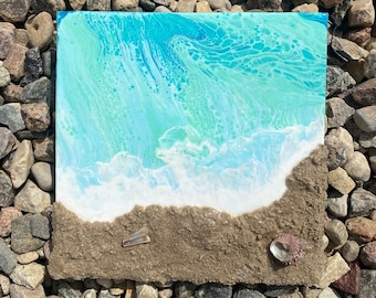 Beach Art with Textured Sand | Coastal Nautical wall decor