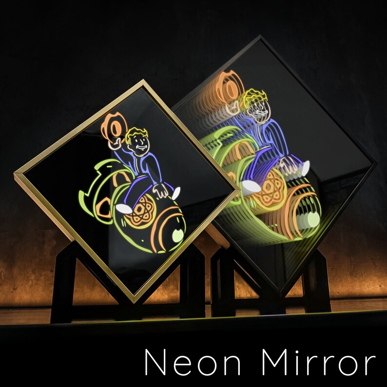 Fallout vault tec vault boy riding nuke bomb neon light infinity