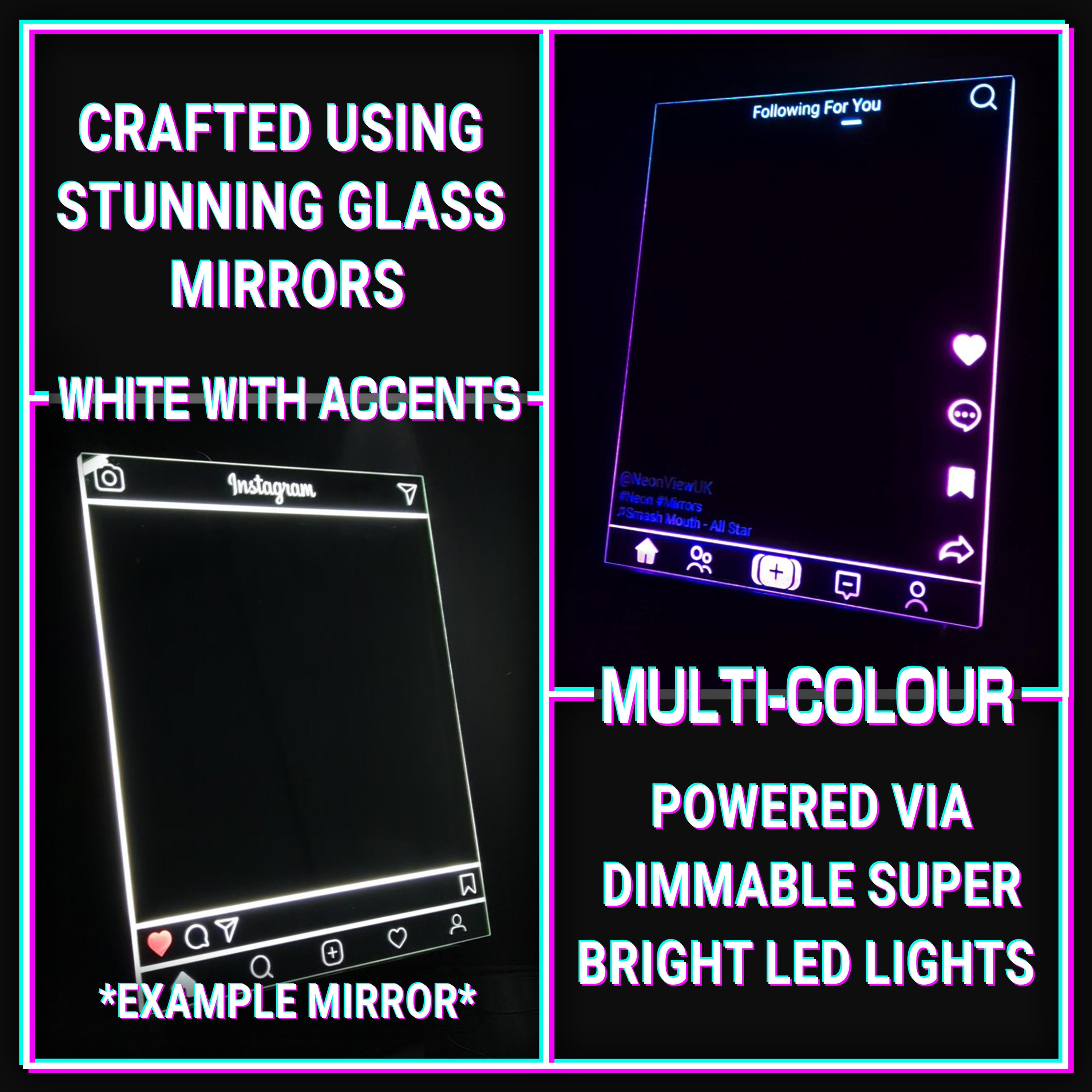 Tiktok Mirror Home Screen Customisable Trendy Glass Neon Mirror Neon Sign Bedroom/lounge Decor