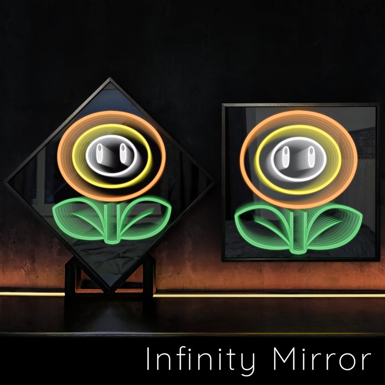 Super Mario Powerup Sunflower Neon Mirror Customizable Infinity Mirror
