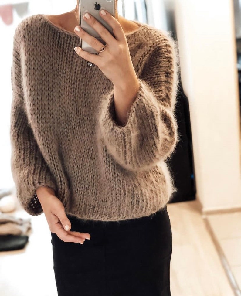 Mohair Jumper. Handknit Oversized Sweater. Handmade Top. Super Trendy Tick Pullover. image 1