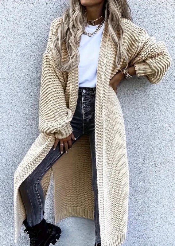 Cappotto lungo in maglia da donna fatto a mano, Maxi cappotto in