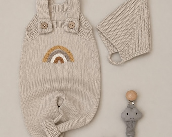 Tutina e cappellino in maglia per neonati, perfetti per la primavera e l'autunno. Un grazioso regalo per neonati. Completo primaverile per il ritorno a casa del bebè. Regalo per la futura mamma.