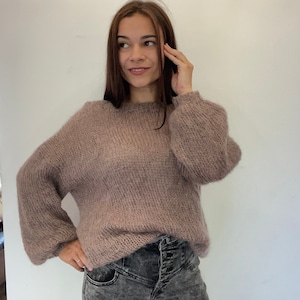 Chunky oversized mohair sweater Wool hand knit sweater Fuzzy chunky sweater for women Off shoulder knit loose sweater Long mohair pullover