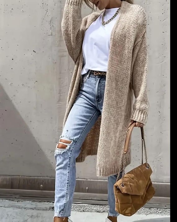 Hand Knit Oversize Woman Sweater Mohair Sweater Button Front Long