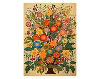 Folk Art Style Flowers Light Print