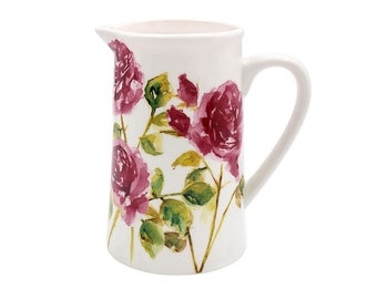 Rose Garden Hand made milk and or gravy Jug crafted in a white and flower ceramic finish