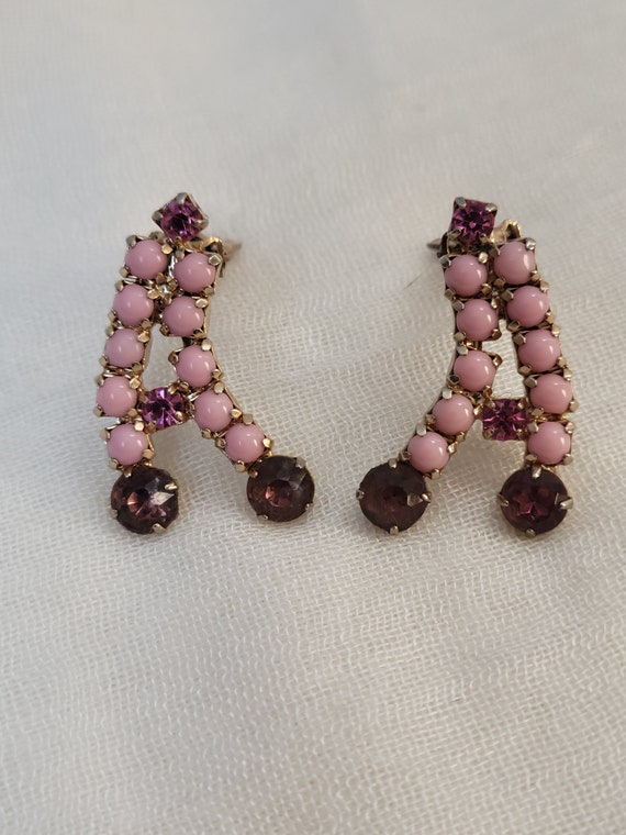 Vintage Pink Stone Clip-on Earrings