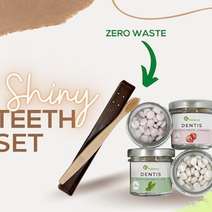 SHINY Teeth SET - shine bright like a diamond | toothpaste tablets | Bamboo toothbrush | Toothbrush box beech from liquid wood