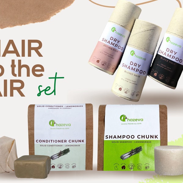 HAIR to the AIR SET | 100% Natural Bar Shampoo and Conditioner|Dry Shampoo for: brown, black, blonde hair| Natural | Vegan