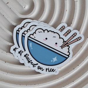 Kawaii Rice Bowl Sticker, Cute Asian Food Sticker, Chopstick Stickers, Raised On Rice Sticker, Holographic Waterproof Vinyl Sticker