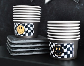 One Happy Dude Party Decorations, Personalized Party Favor Labels, First Birthday Custom Labels, Black, White, Yellow, Checkered, Happy Face