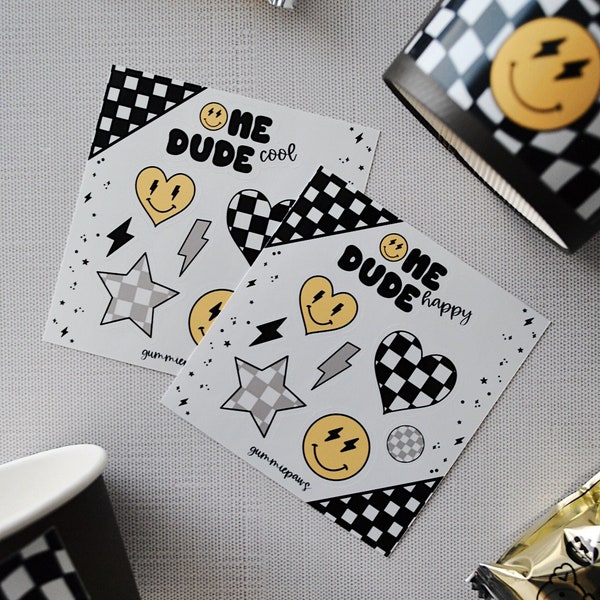 One Happy Dude Stickers, One Happy Dude Favors, Baby's First Birthday Theme Stickers, Smiley Face Sticker Sheets, Cool Kids Birthday Favor