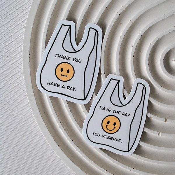Thank You Plastic Bag Sticker, Cute Plastic Bag Sticker, Thank You Bag Sticker, Grocery Bag Sticker, Funny Sticker, Cute Smiley Face Sticker
