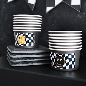 One Happy Dude Party Decorations, Personalized Party Favor Labels, First Birthday Custom Labels, Black, White, Yellow, Checkered, Happy Face