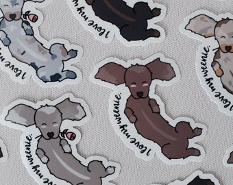 Cute Dachshund Stickers, I Love My Weenie Stickers, Waterproof Vinyl Stickers, Dachshund Lovers Gift, Fun Stocking Stuffer For Dog Lovers