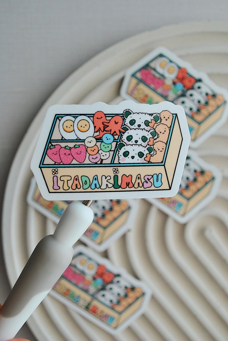 Cute Lunch Box Sticker, Kawaii Bento Box Sticker, Cute Food Sticker, Asian Food Sticker, Gift For Foodies, Cute Holographic Vinyl Sticker image 1