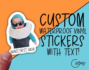 Adesivi in vinile impermeabili lucidi personalizzati con testo, adesivi personalizzati, adesivi fotografici olografici personalizzati, vinile per laptop, bottiglie d'acqua
