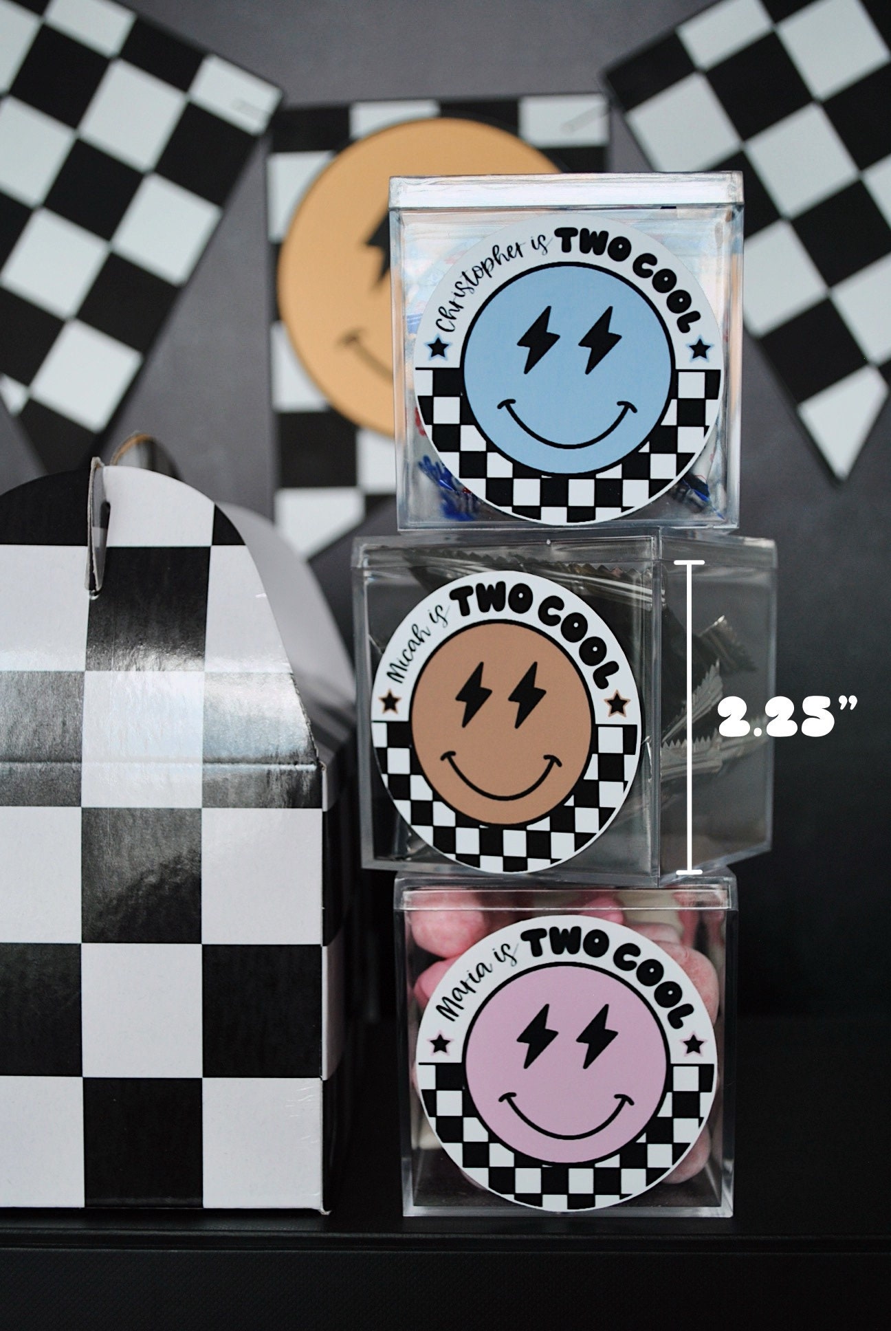 Two Cool Birthday, Pink Smiley Face Stickers, Round Birthday Label ...