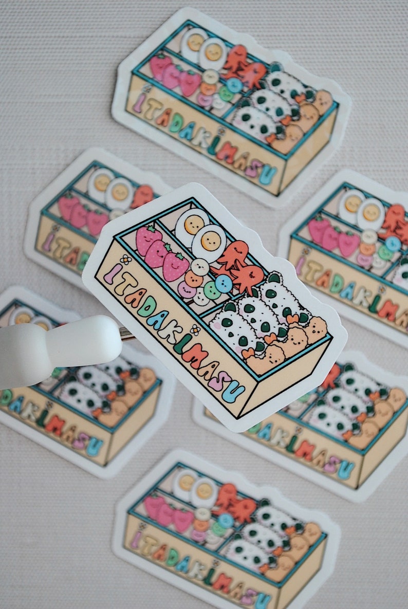 Cute Lunch Box Sticker, Kawaii Bento Box Sticker, Cute Food Sticker, Asian Food Sticker, Gift For Foodies, Cute Holographic Vinyl Sticker image 4