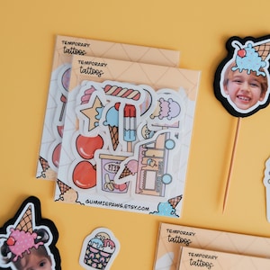 Ice Cream Birthday, Sweet Birthday, Dessert, Sweet Baby Shower, Temporary Tattoos, Party Favors, Goodie Bag Gifts. Ice Cream Cone Party