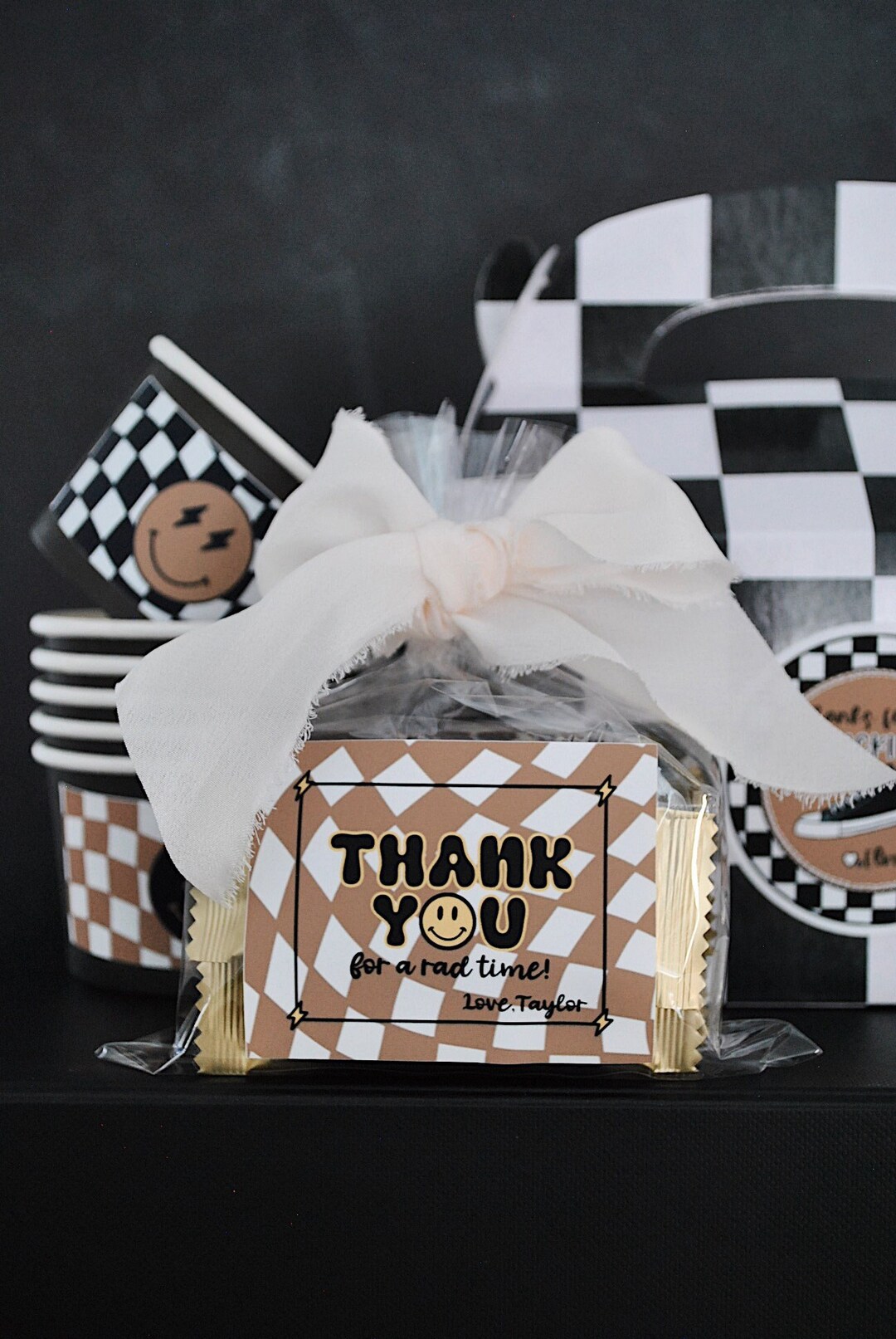 Custom Thank You Stickers, Birthday Stickers, Brown Checkered, Smiley